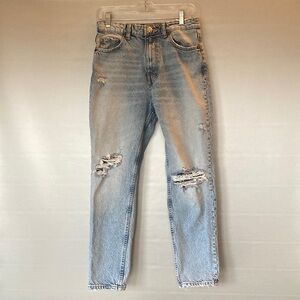 Zara Light Blue Distressed High Rise Straight Jeans Size 4
